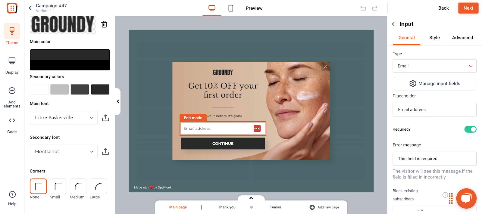 Create highly targeted popups in OptiMonk's popup builder, and customize popup content.