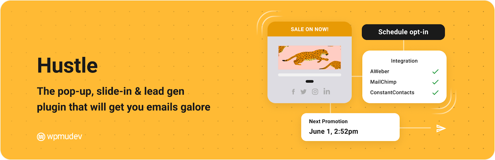 Hustle wordpress popup plugin as a free Popup Maker alternative, providing customizable popups, slide-ins, and integration with major email platforms.