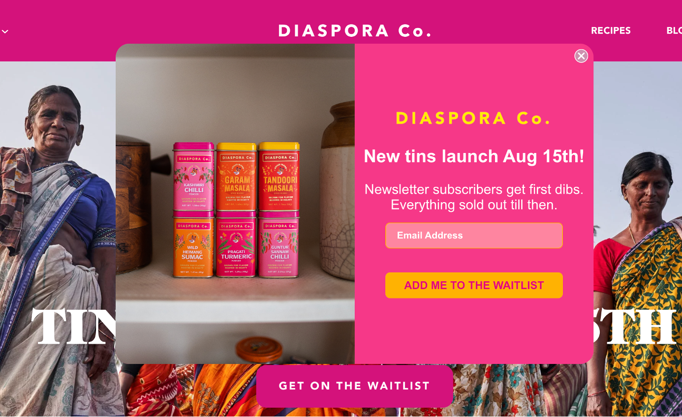 Diaspora Co. pop-up ads example