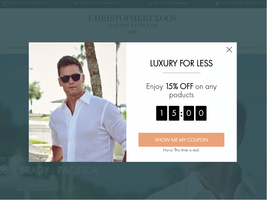Christopher Cloos cart abandonment campaign offer a tempting 15% off on any products.