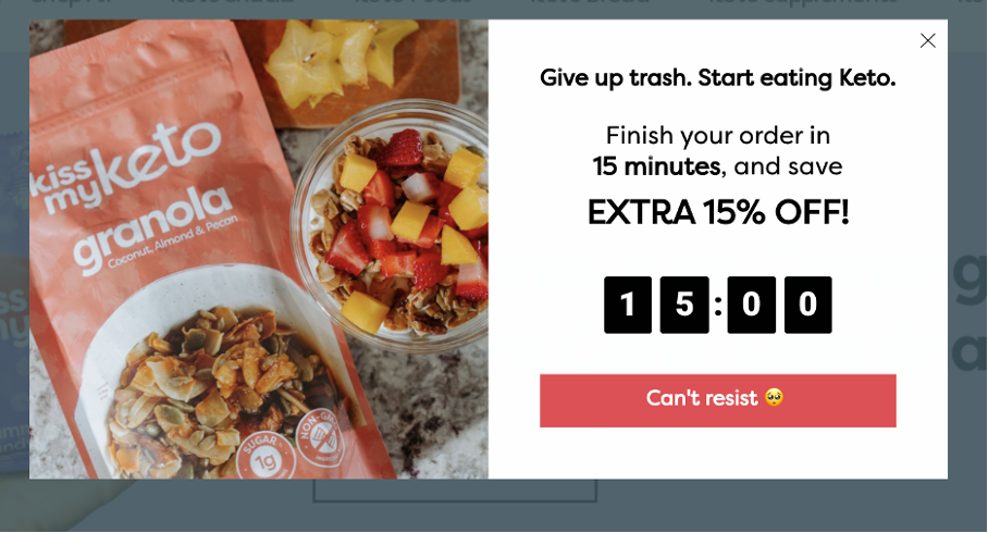 An example for exit pop-ups from Kiss My Keto