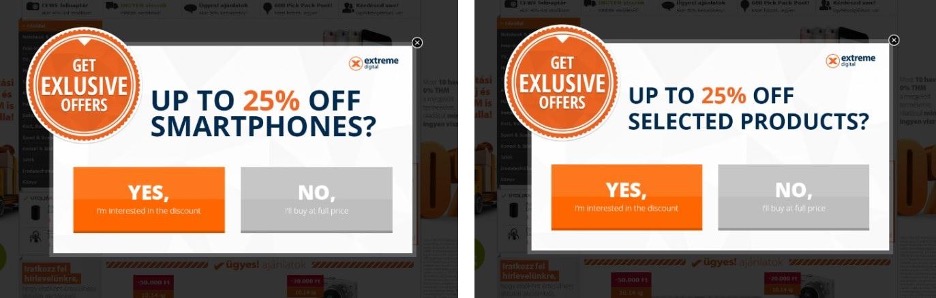 Pop-up UX design example