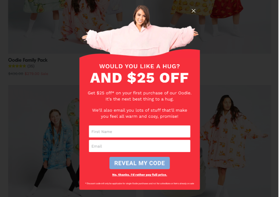 The Oodie popup design example