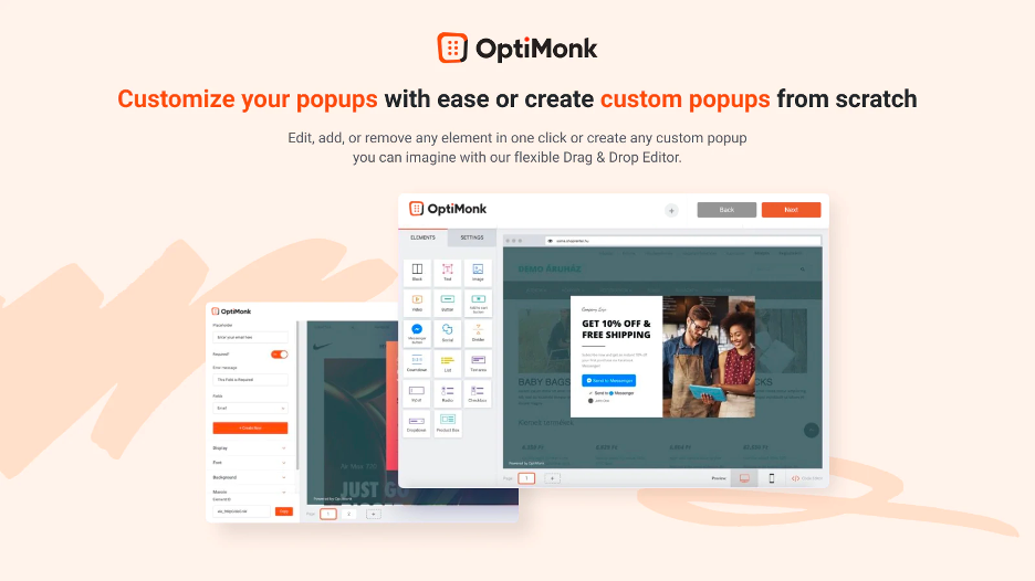 OptiMonk editor to create high converting popups