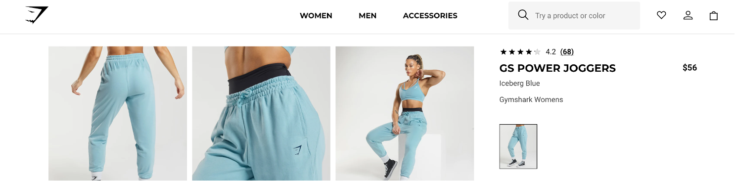 Gymshark product details including product name