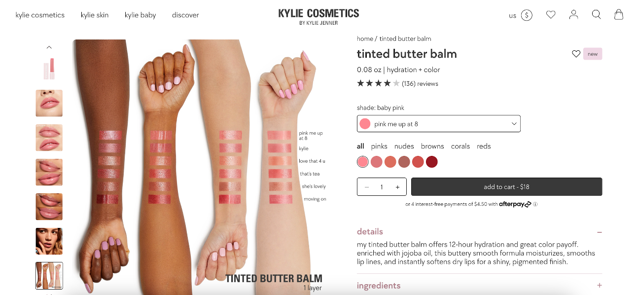 Kylie Cosmetics product page example