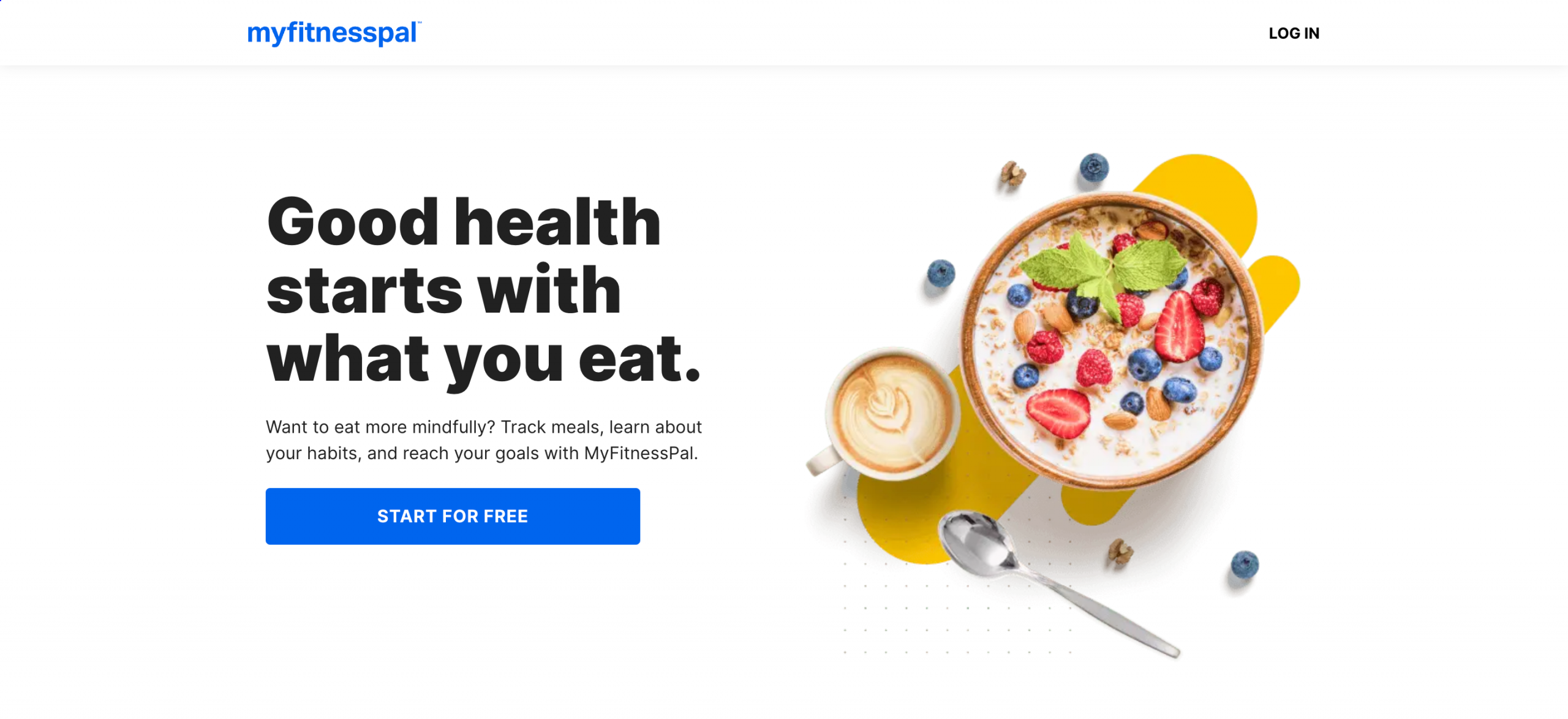 MyFitnessPal is a membership site that uses a great product landing pages template - product landing page example 6