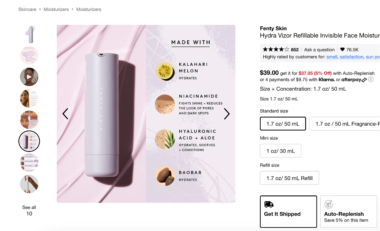 Sephora product page example with product photos