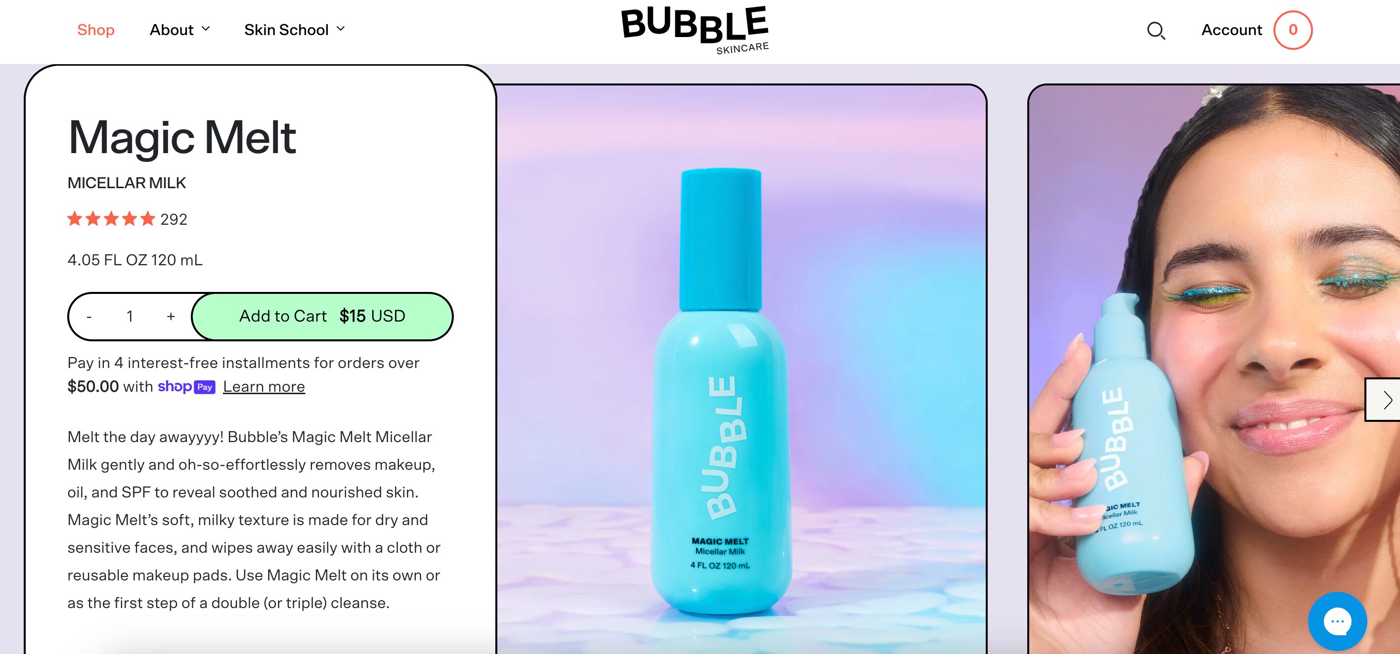 Bubble Skincare product page