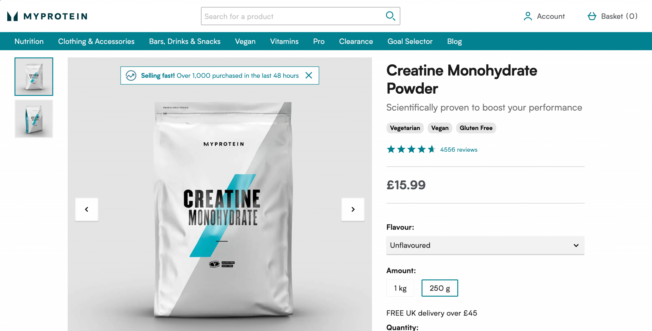 MyProtein ecommerce product page example
