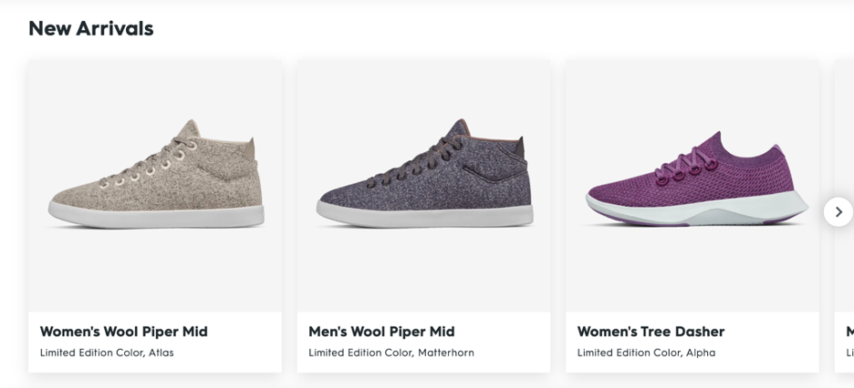 Allbirds’ recommendation engine helps to drive sales 5. Promote discounts and deals