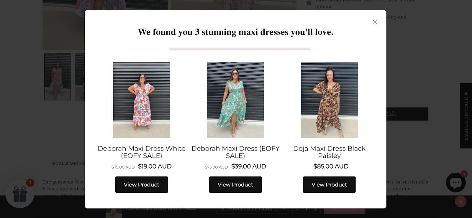 Millie N Me suggest relevant products to online visitors on their product pages.