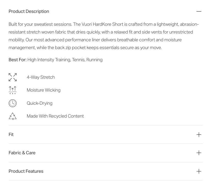 Vuori product description