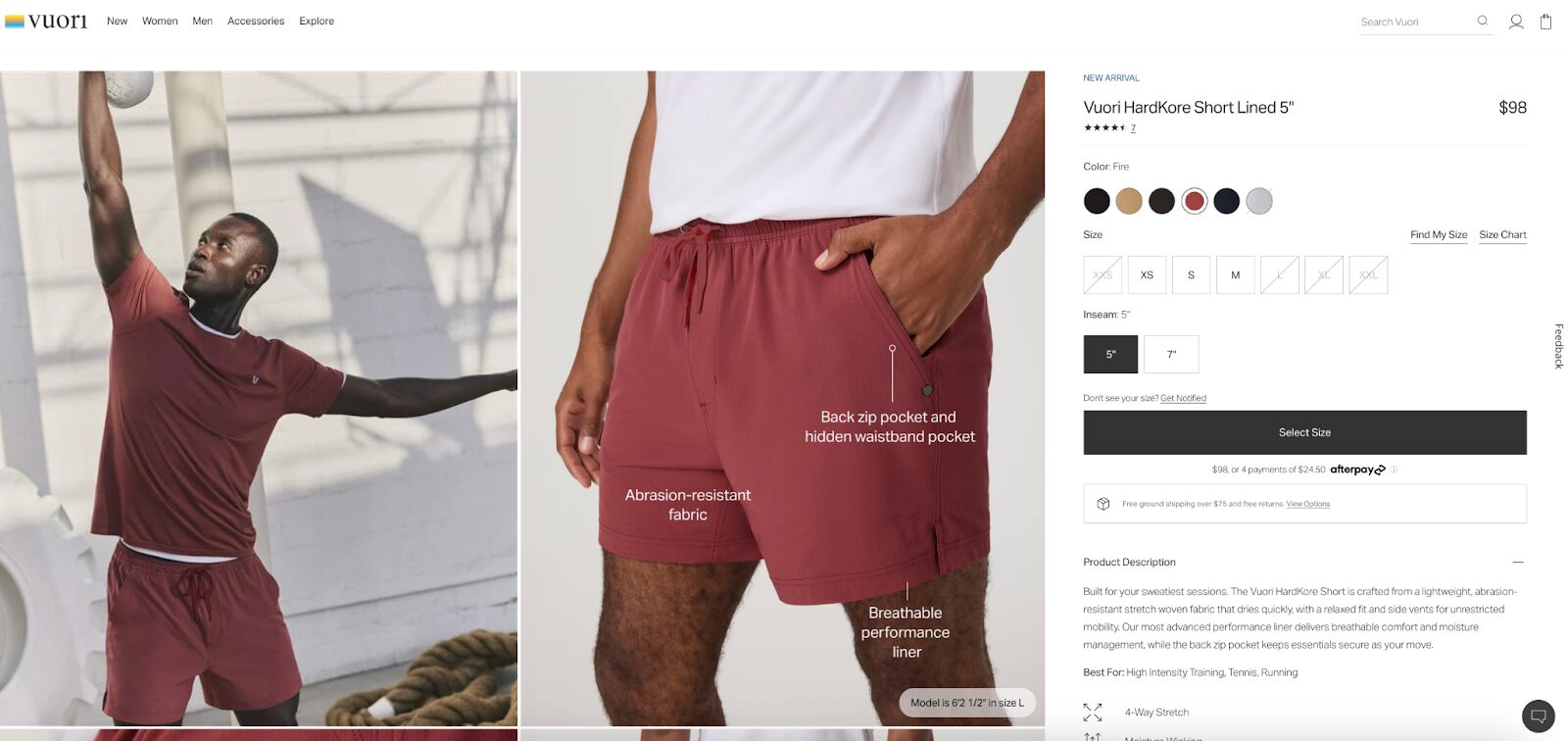 Vuori's product page