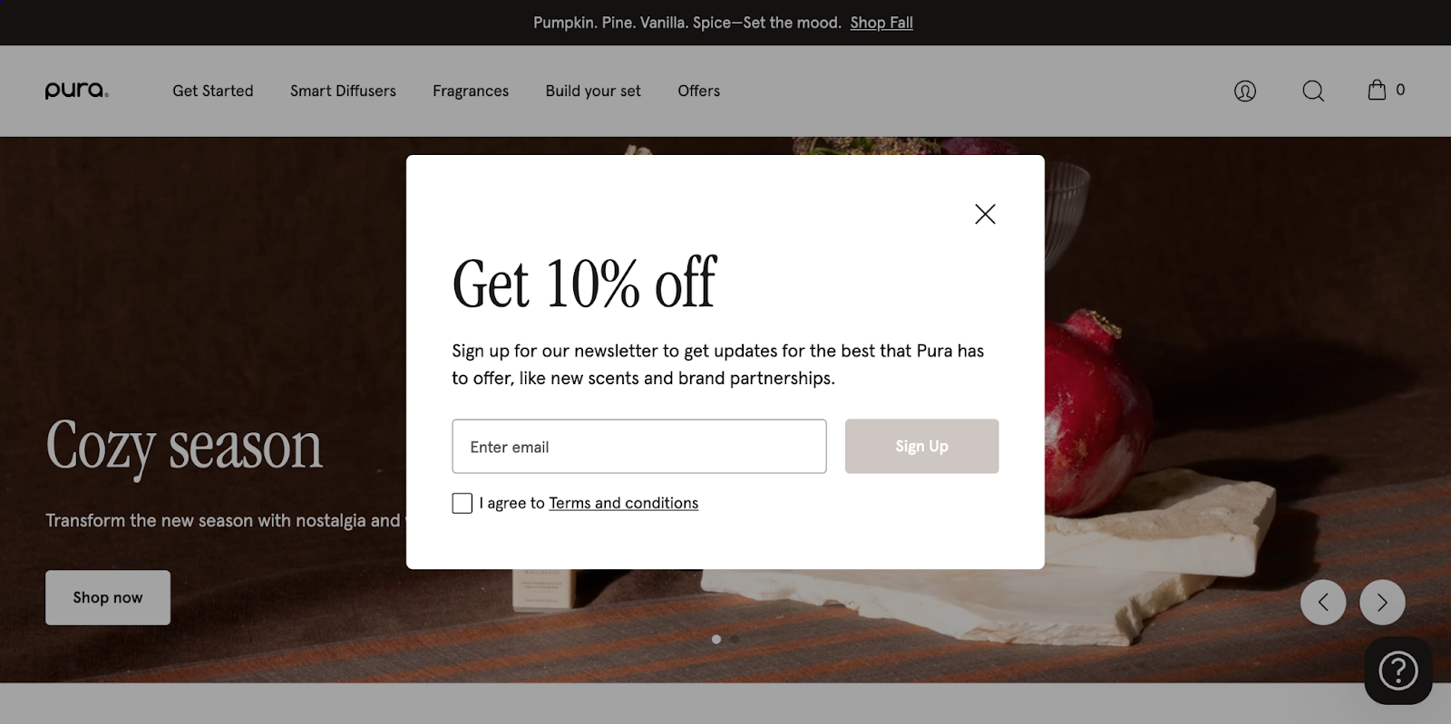 Pura signup popup