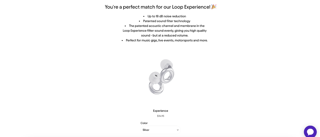 Loop earplugs quiz funnel