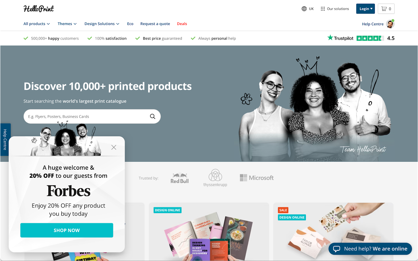 Referral marketing ideas from HelloPrint: Personalizing welcome popup for top referral partners