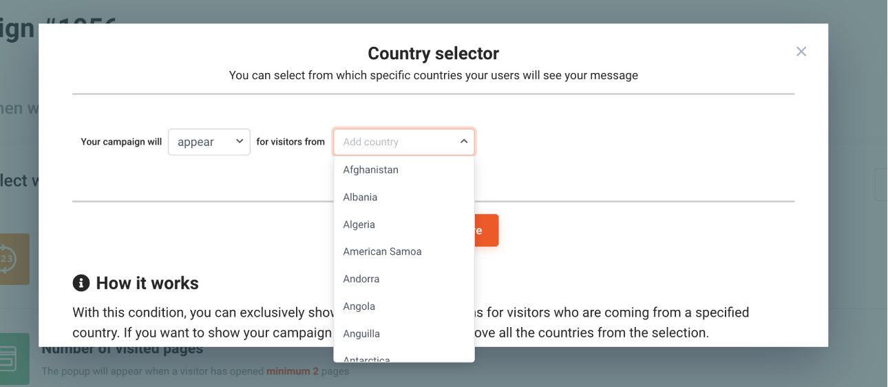 OptiMonk’s Country selector feature