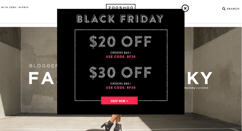 Popup sales promotion strategy for Black Friday