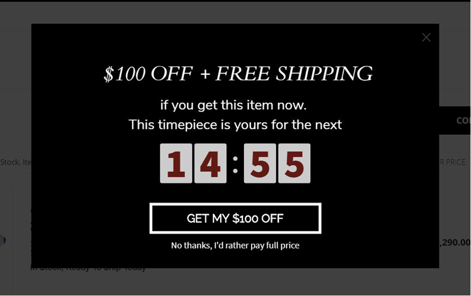 SwissWatchExpo discount popup example