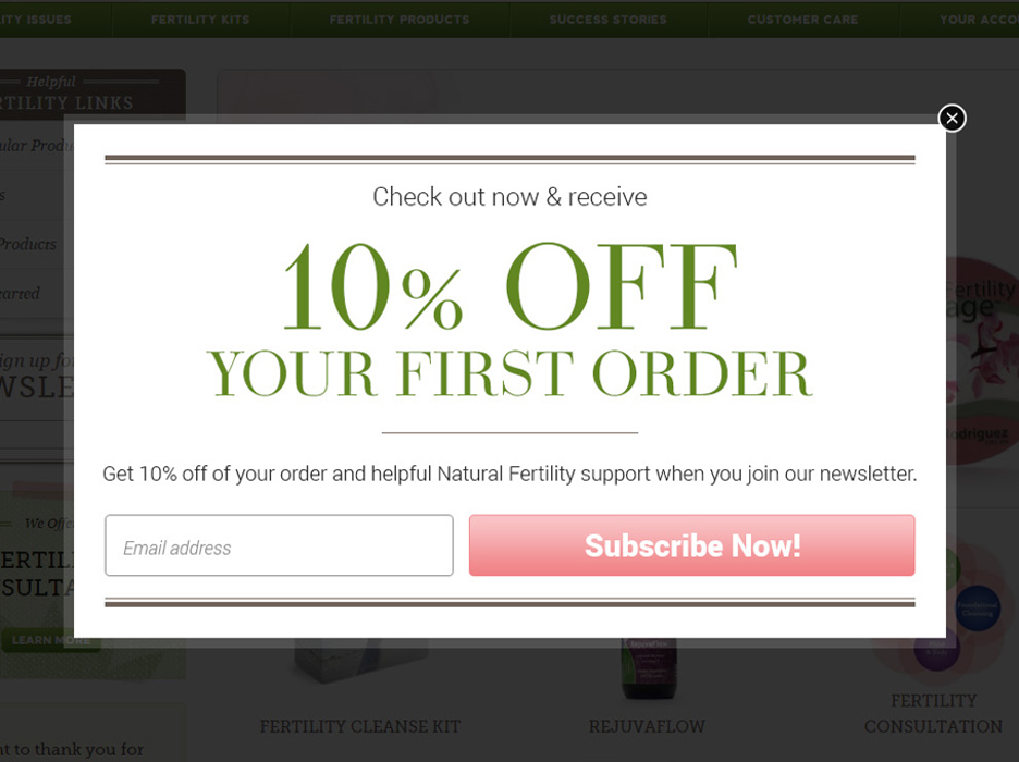 Natural-Fertility-Info.com discount popup example