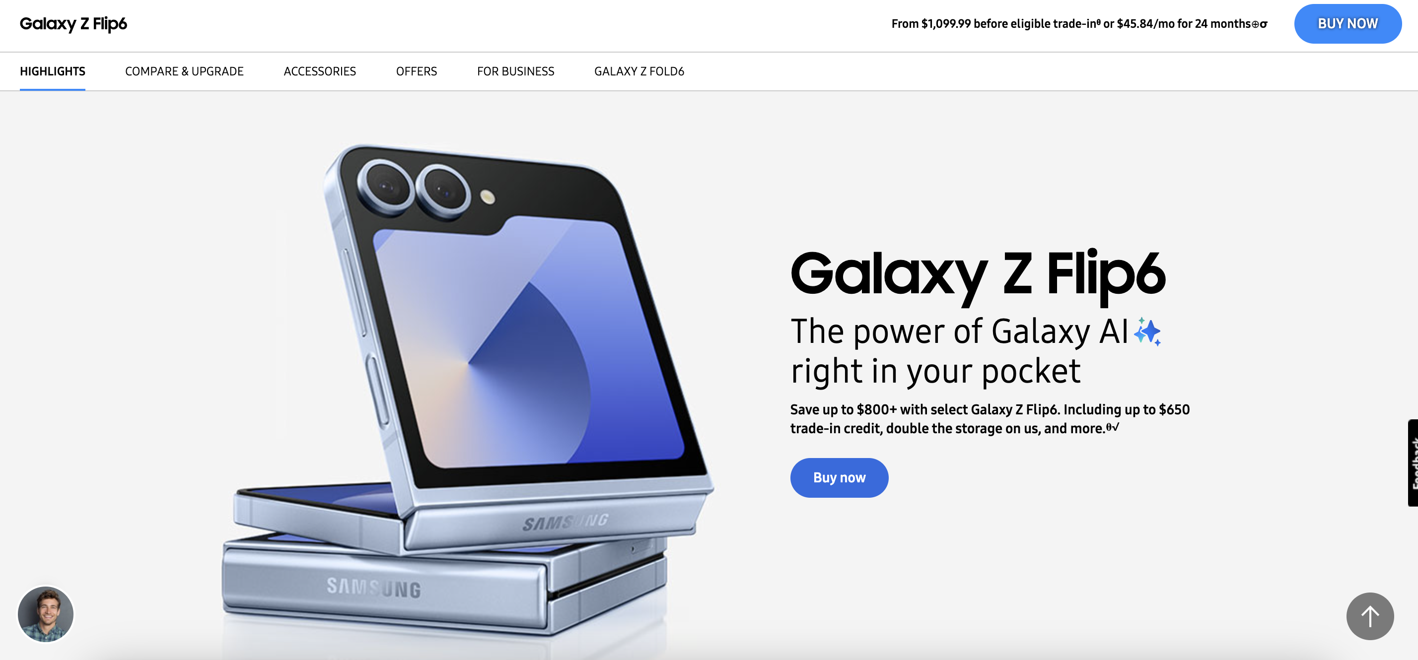 Samsung click-through landing page