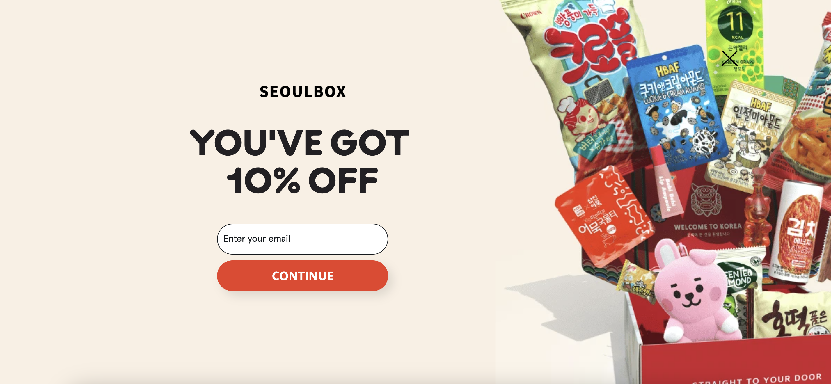 Seoulbox's popup helps to promote sales and segment subscribers