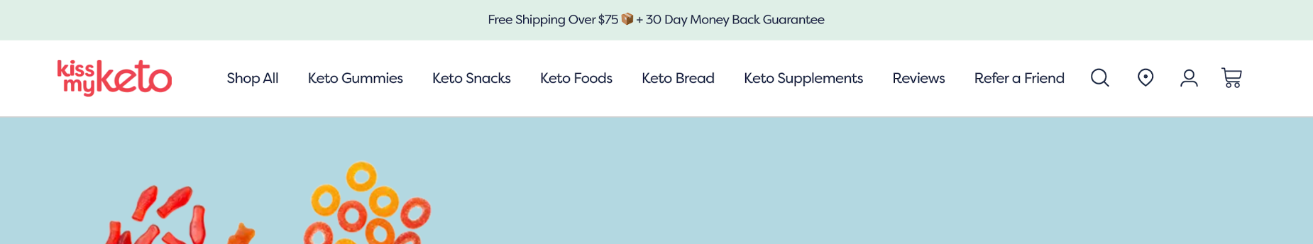 Kiss My Keto free shipping bar example