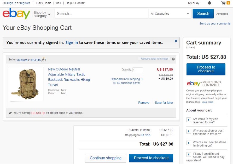 eBay checkout pages