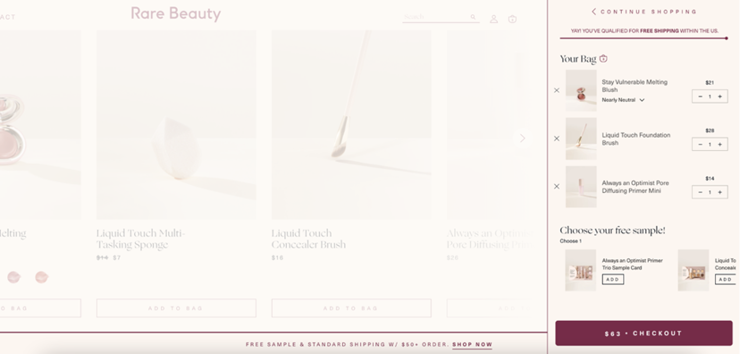 Rare Beauty free sample in the shopping cart
