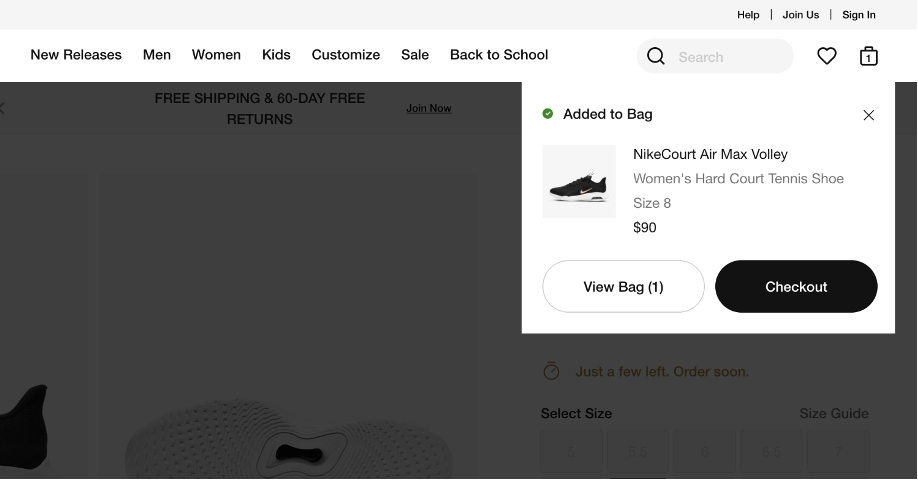 Nike ecommerce shopping cart