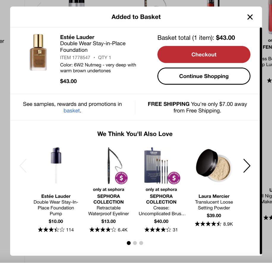 Sephora online shopping cart