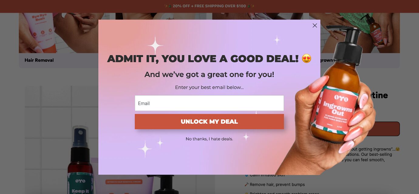 Oyo Skincare's sign up for only asks for basic information, without overwhelming users with a complicated registration process.