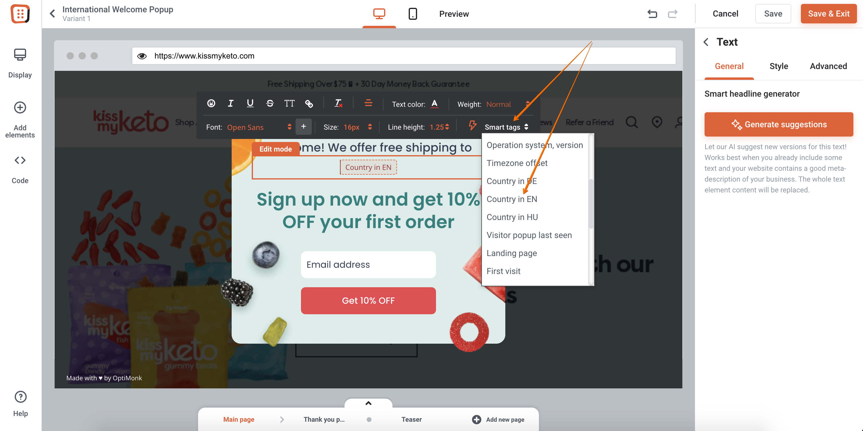 Use OptiMonk Smart Tags for personalized experiences