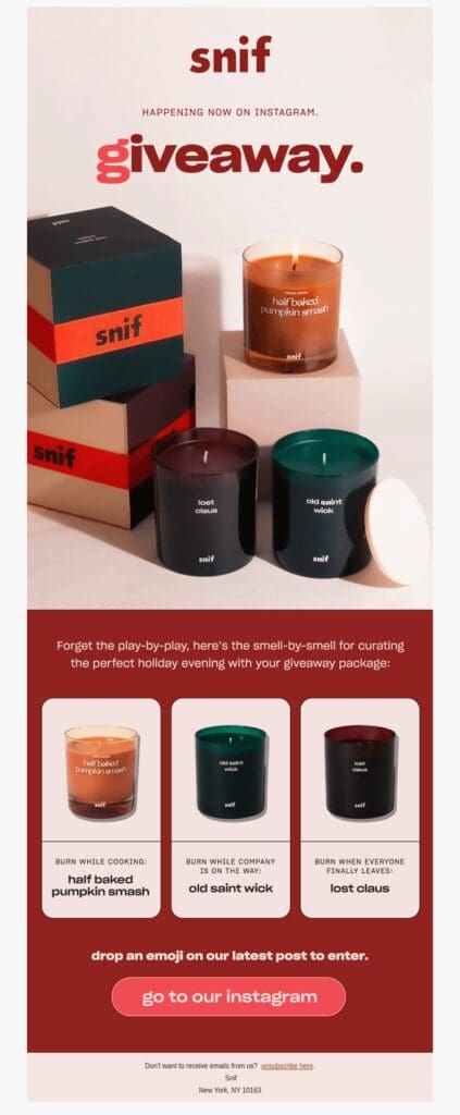 Snif holiday email marketing campaign