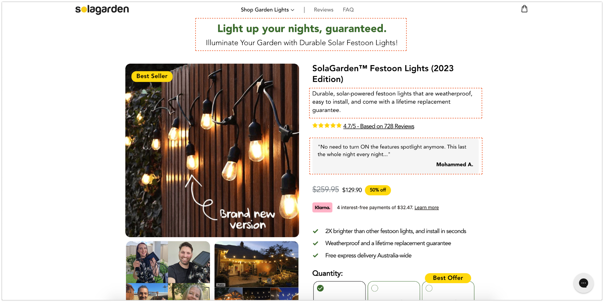 SolaGarden product page after optimization