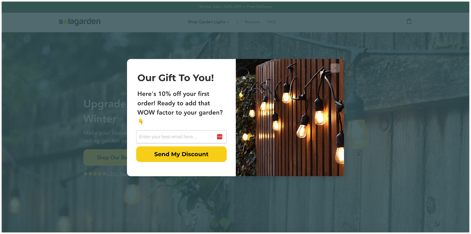 SolaGarden website popup example
