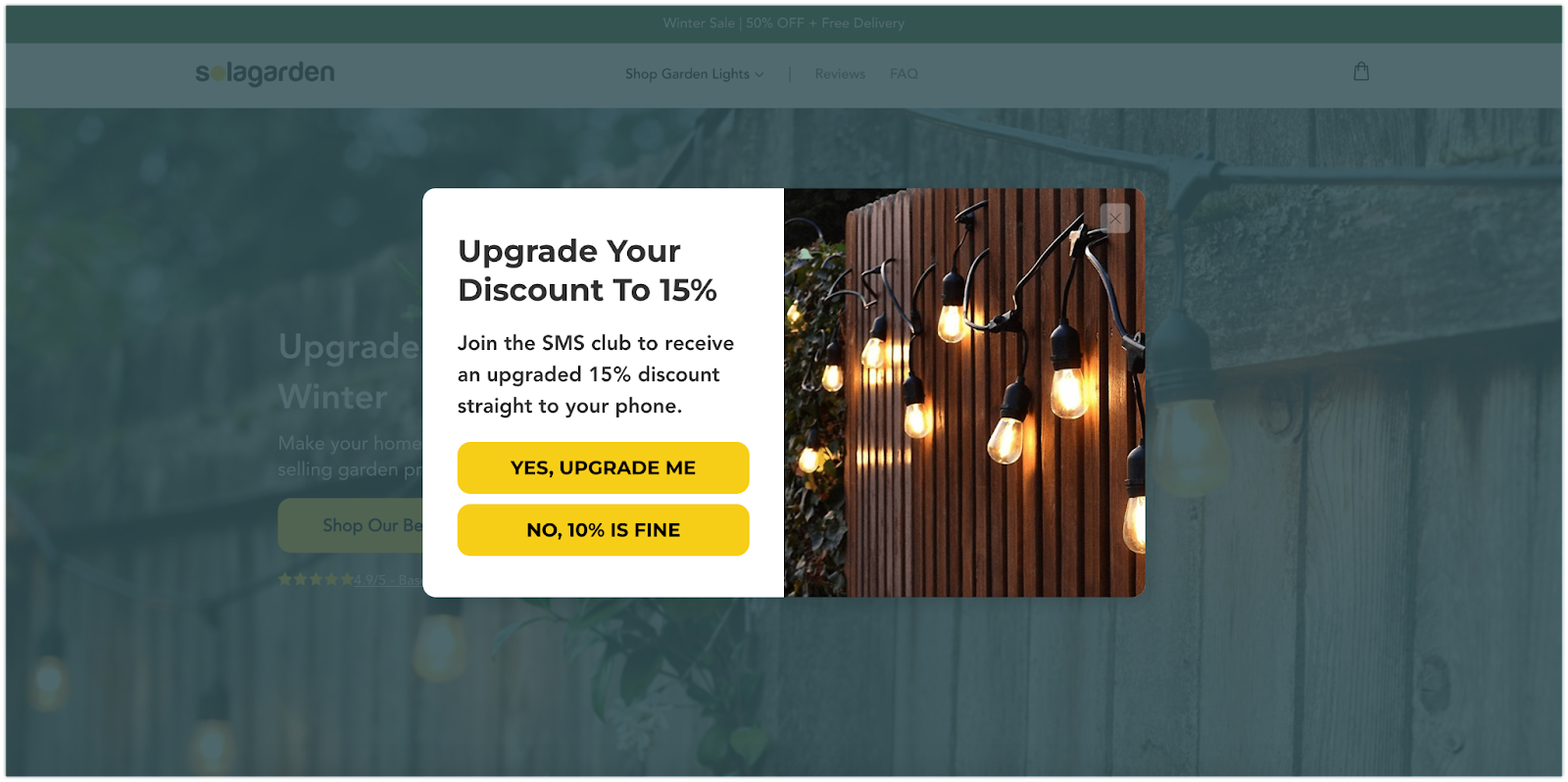 SolaGarden website popup example