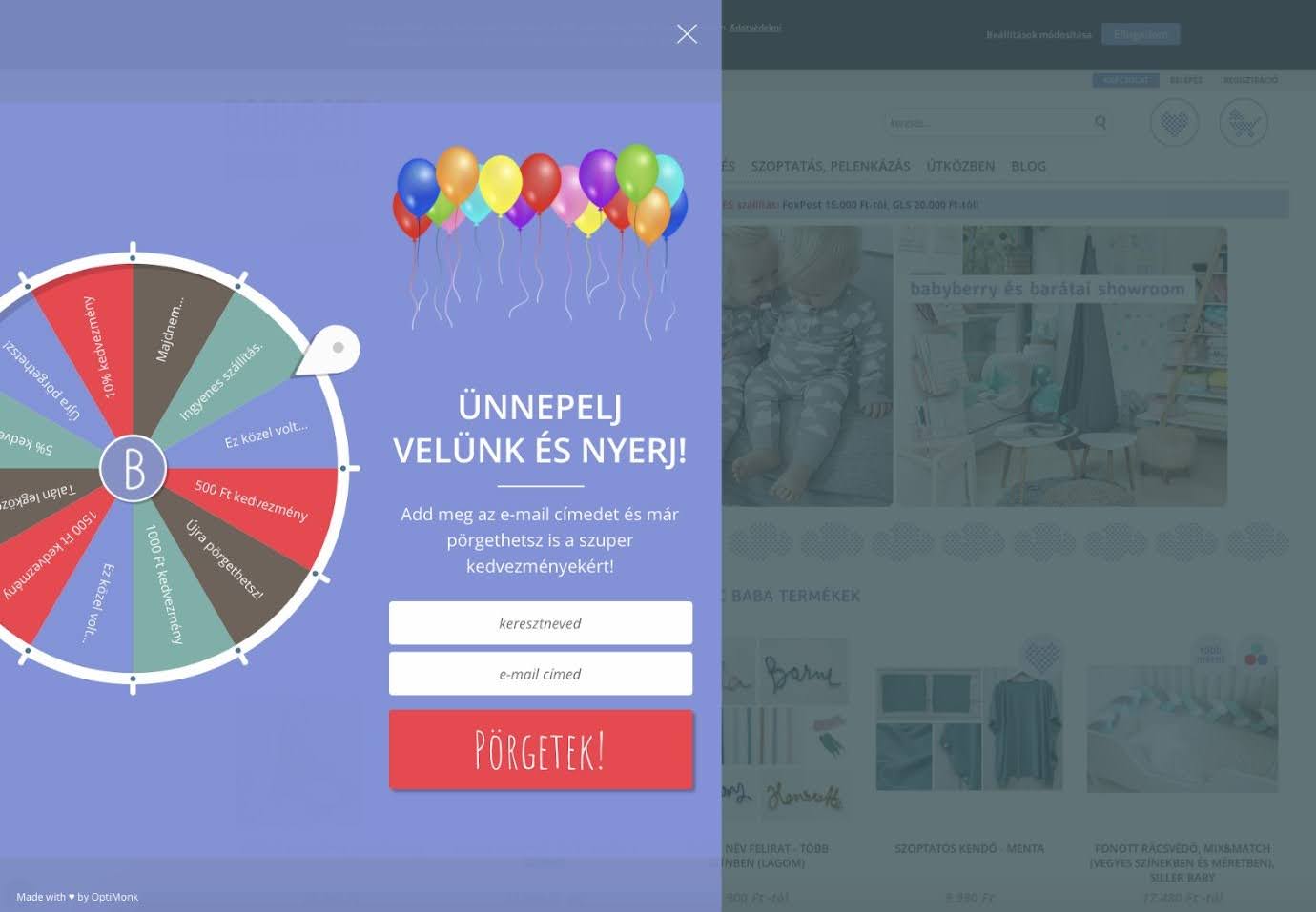 Babyberry’s spin-to-win popup offering practical discounts and deals on baby products.