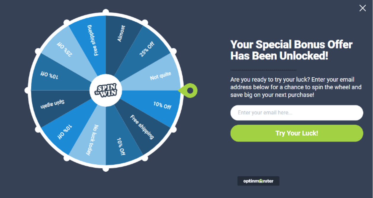 OptinMonster’s discount wheel popups