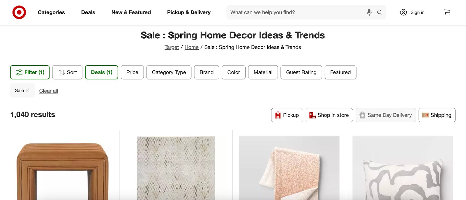 Target showing their spring sale on their website.