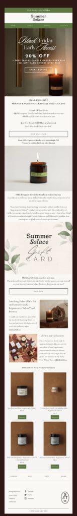 Summer Solace Black Friday email
