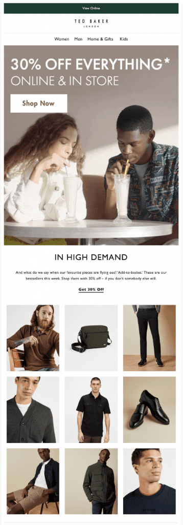 Ted Baker seasonal promotions email