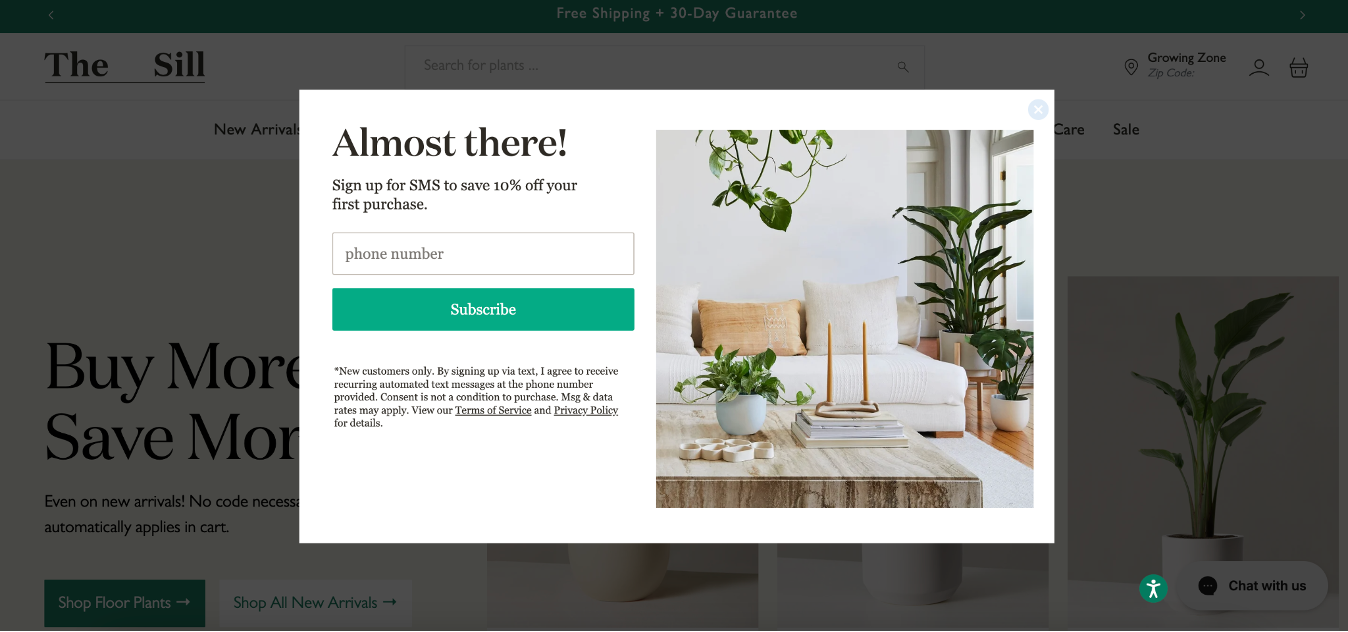 The Sill website popup