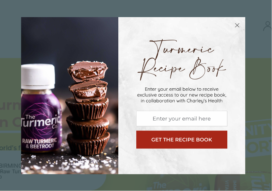 A list-building popup from The Turmeric Co.