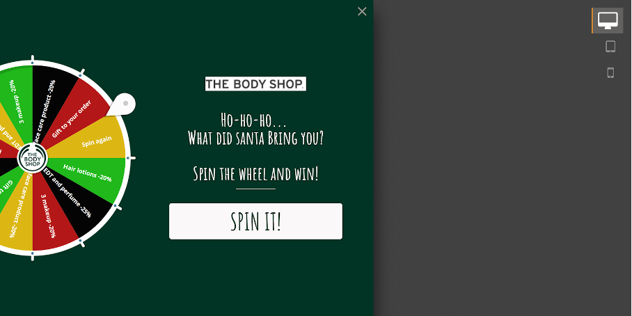 The Body Shop lucky wheel popup