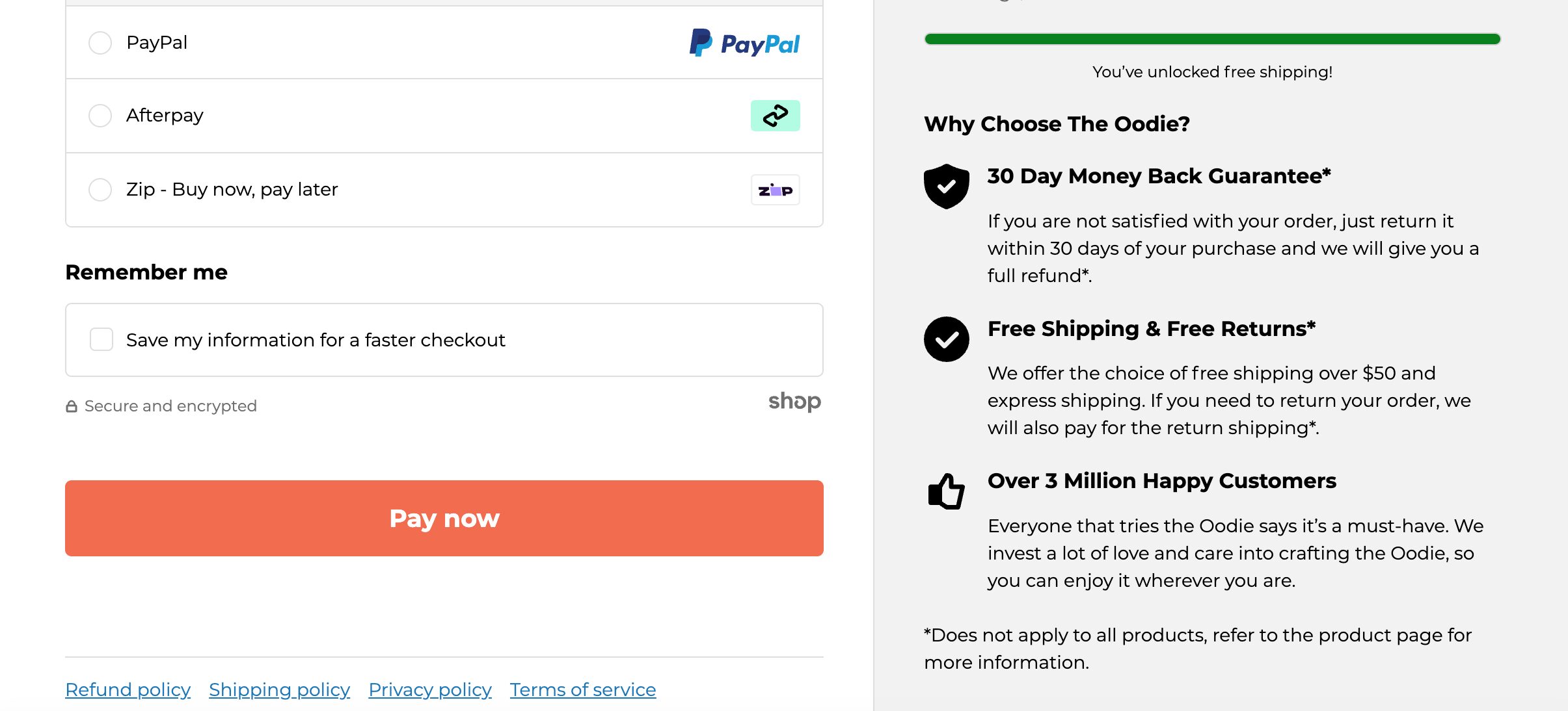 The Oodie checkout page