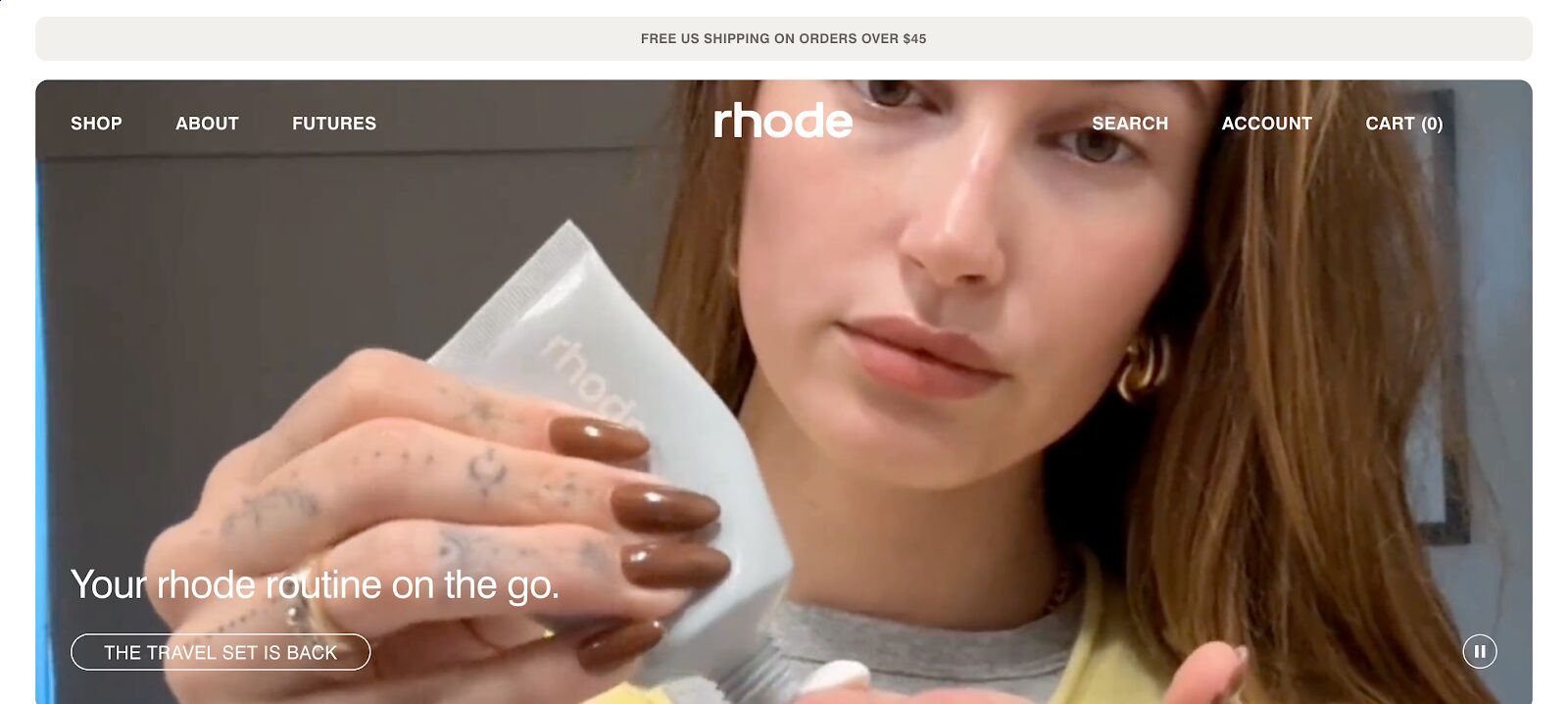 Rhode Skin’s ecommerce site promoting skincare with email/SMS signups via popups and a clean, editorial layout.