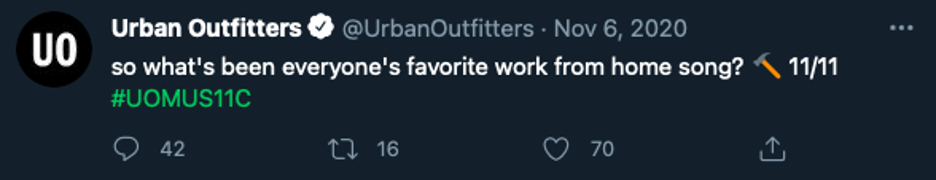 Urban Outfitters Twitter message