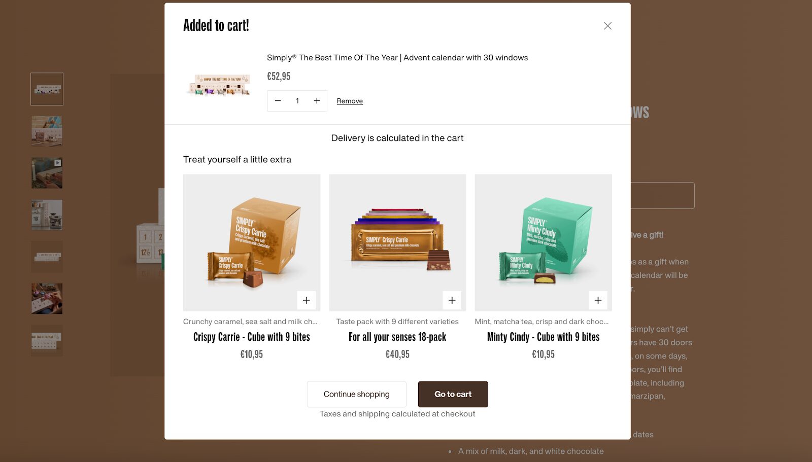Shopify upsell popup Simply Chocolate encourage customers with a sweet upsell offer.